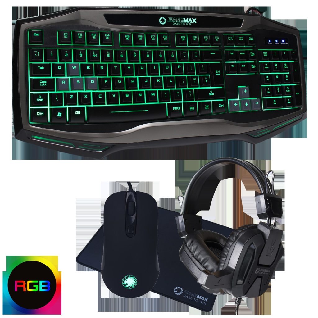 Game Max Raptor RGB Keyboard and Mouse Black Headset and Mouse Mat