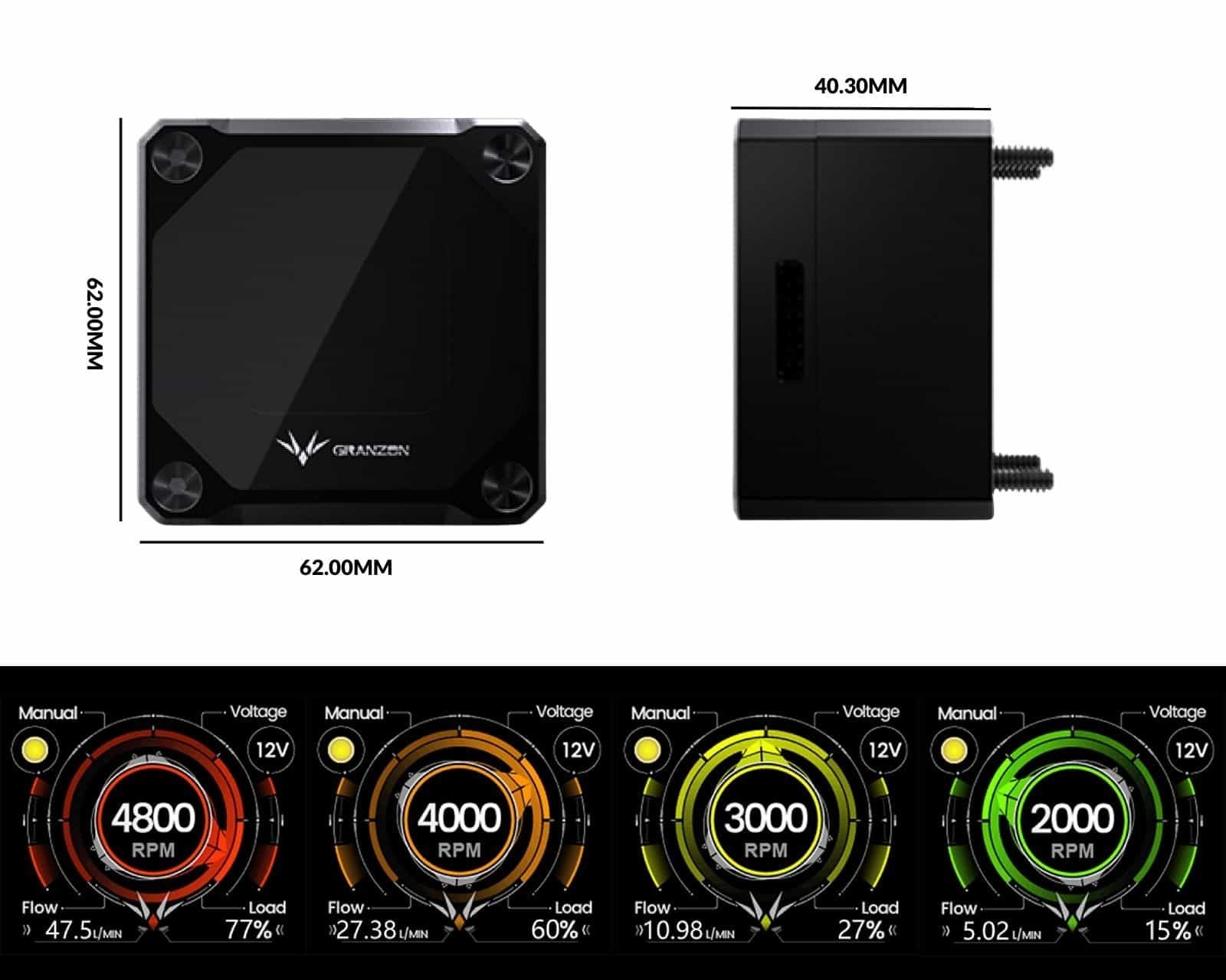 Granzon DDC Compact PWM Pump with Digital Display - Addon for Distro / Reservoirs (GFMIII)