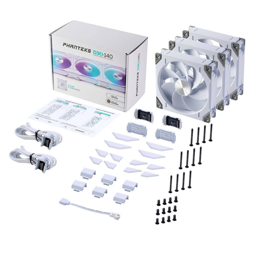 PHANTEKS D30 PWM Reverse Airflow, D-RGB fans, pack of 3 - 140mm, white