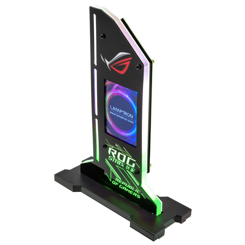 Lamptron vertical GPU holder with display - black