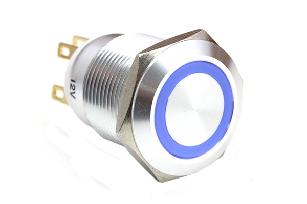 ModMyToys Anodized Illuminated Switch - 22mm Momentary - Brushed Silver/Blue