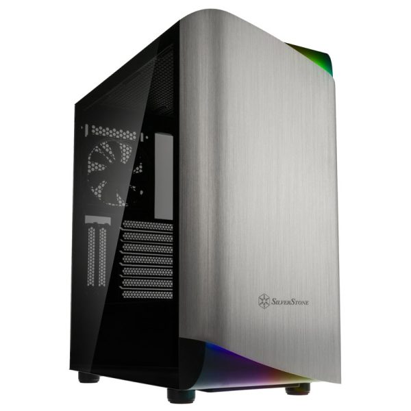 Silverstone Seta A1 midi tower, tempered glass – black / silver