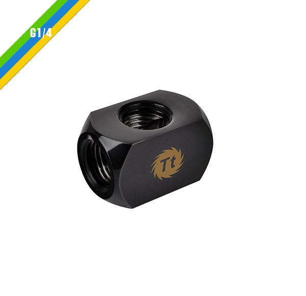 Thermaltake Pacific 4-Way G1/4 T Piece Block Fitting - Black