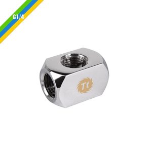 Thermaltake Pacific 4-Way G1/4 T Piece Block Fitting - Chrome