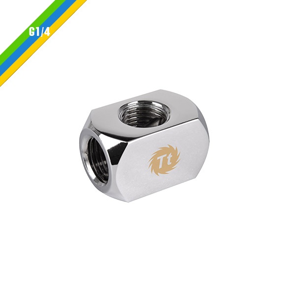 Thermaltake Pacific 4-Way G1/4 T Piece Block Fitting - Chrome