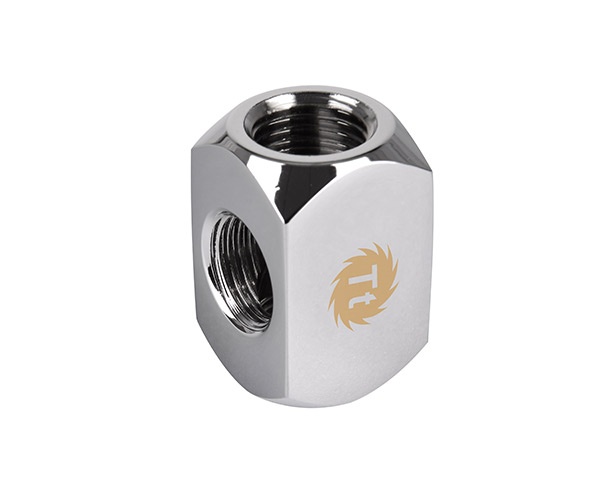 Thermaltake Pacific 4-Way G1/4 T Piece Block Fitting - Chrome