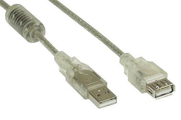 USB 2.0 Extension Cable, Transparent, A M/F, With Feritte, 3m