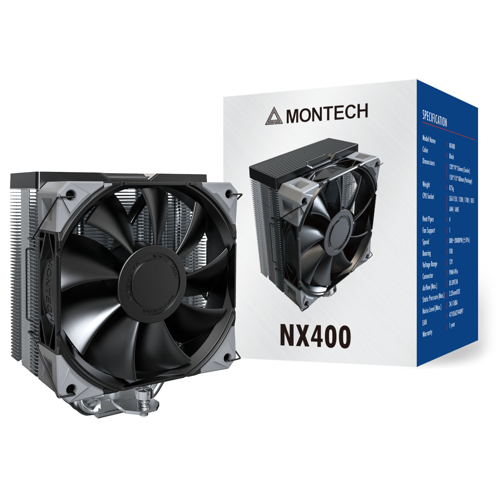 Montech NX400 Black CPU cooler - 120mm, black : image 7