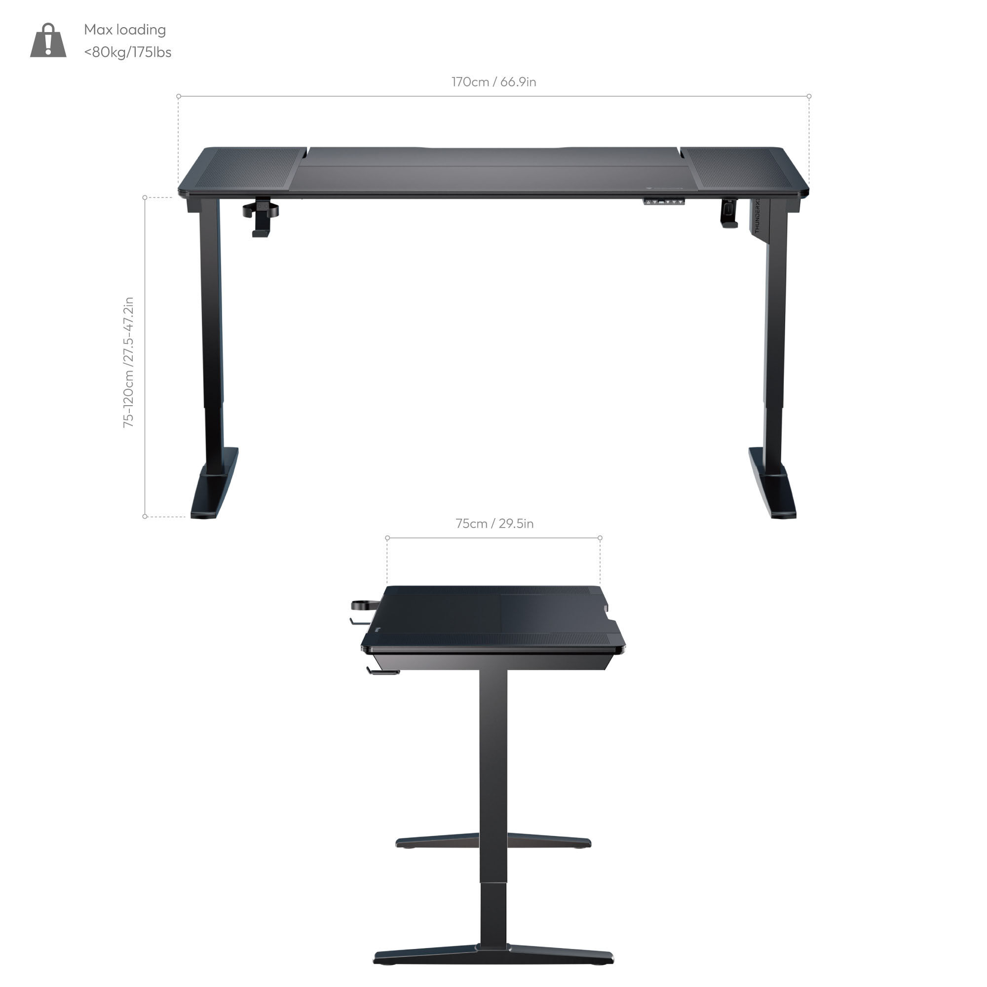 ThunderX3 LAB-X Gaming Table, height adjustable - black : image 2
