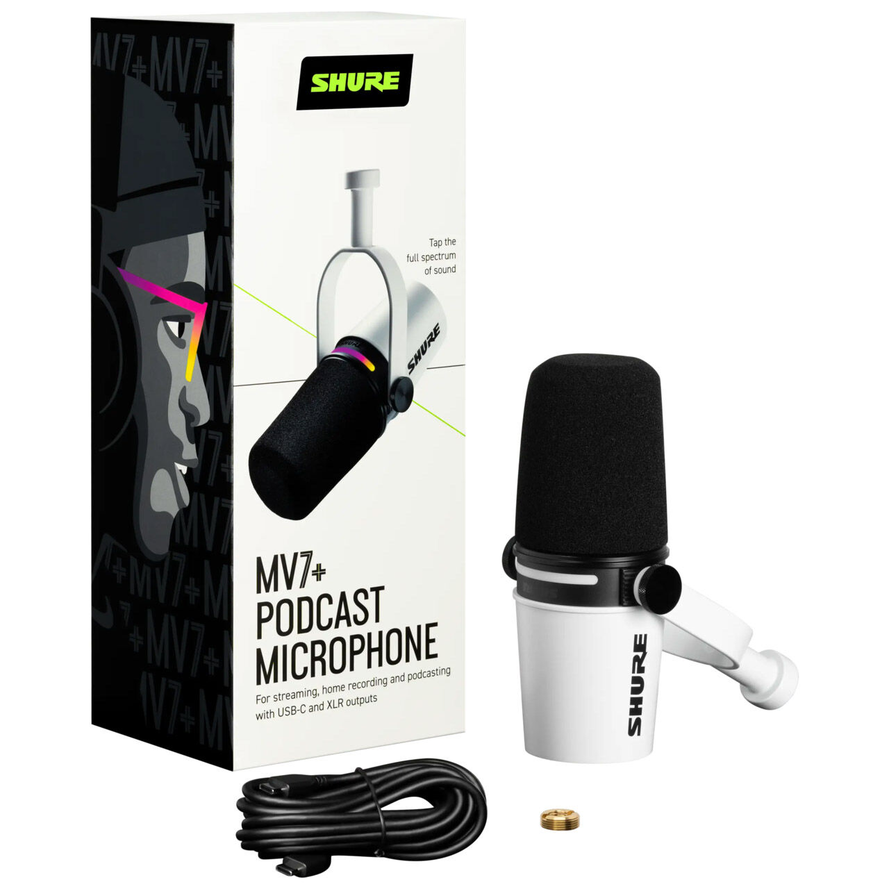 Shure MV7+-K Podcast Microphone XLR/USB - white