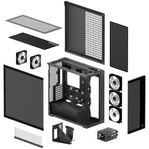 ARCTIC Xtender PC Case, Midi-Tower, E-ATX, RGB, Tempered Glass - including vertical GPU bracket & riser cable, black