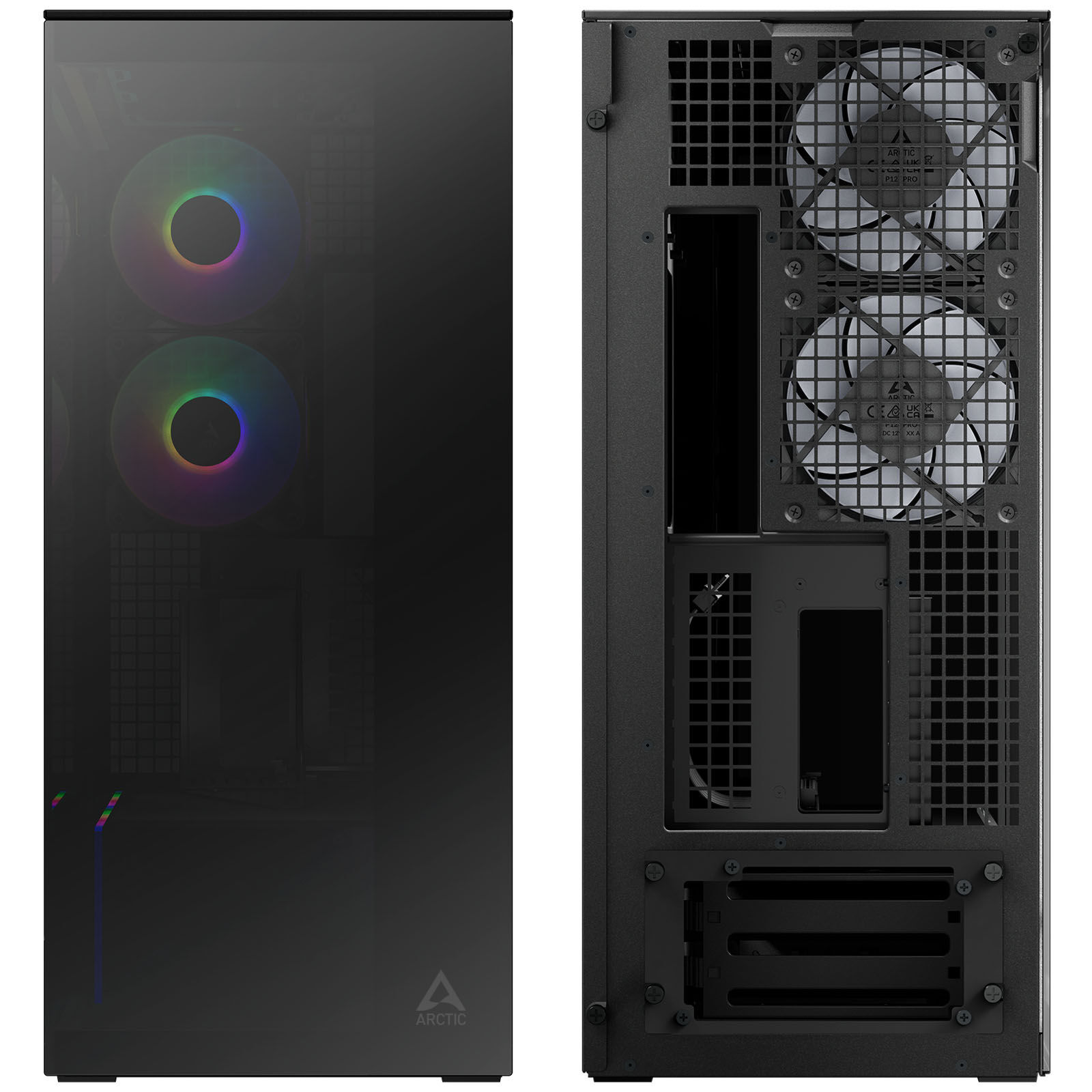 ARCTIC Xtender PC Case, Midi-Tower, E-ATX, RGB, Tempered Glass - including vertical GPU bracket & riser cable, black