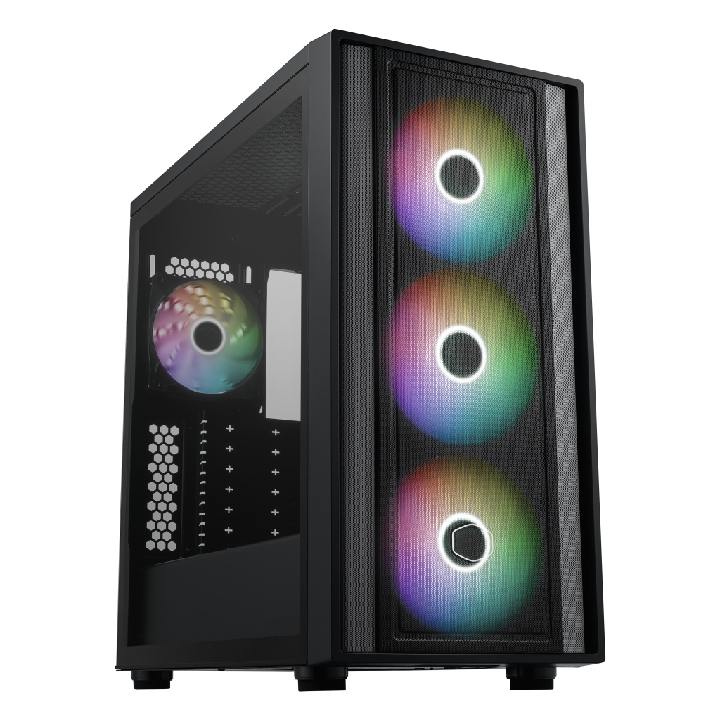 Cooler Master MasterBox 600 ARGB PC Case, Midi-Tower, E-ATX, RGB, Tempered Glass - Black