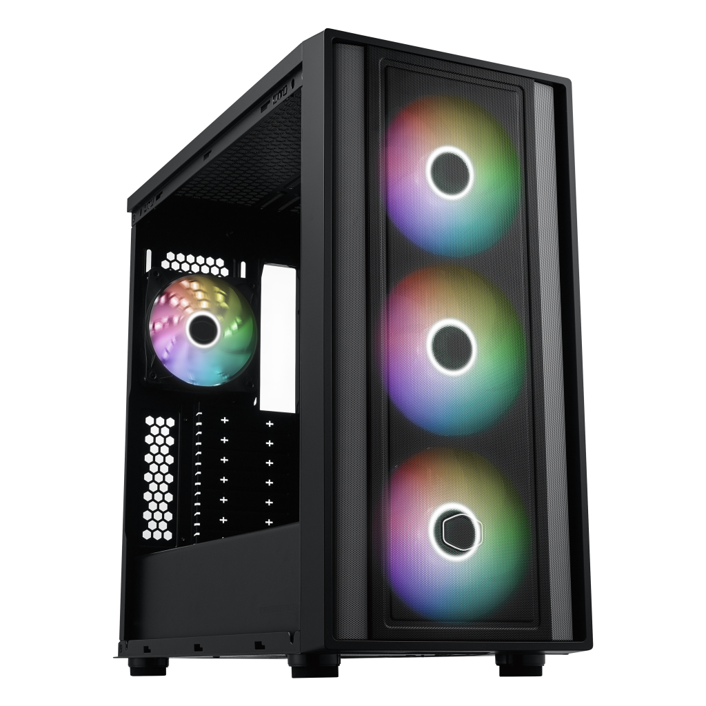 Cooler Master MasterBox 600 ARGB PC Case, Midi-Tower, E-ATX, RGB, Tempered Glass - Black