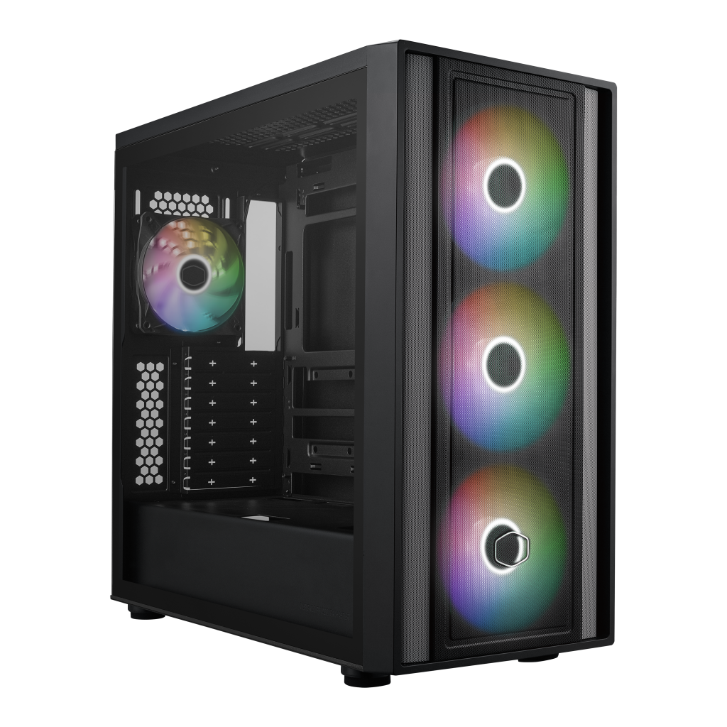 Cooler Master MasterBox 600 ARGB PC Case, Midi-Tower, E-ATX, RGB, Tempered Glass - Black