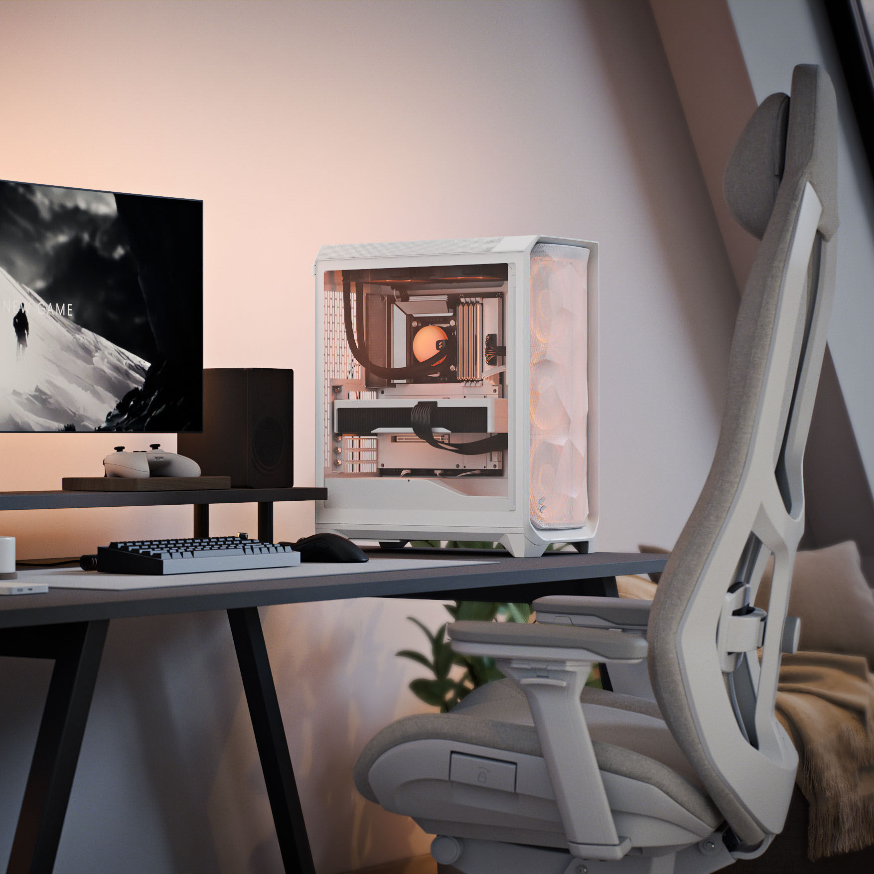 Fractal Design Meshify 3 RGB TG Clear PC Case, Midi-Tower, E-ATX - White