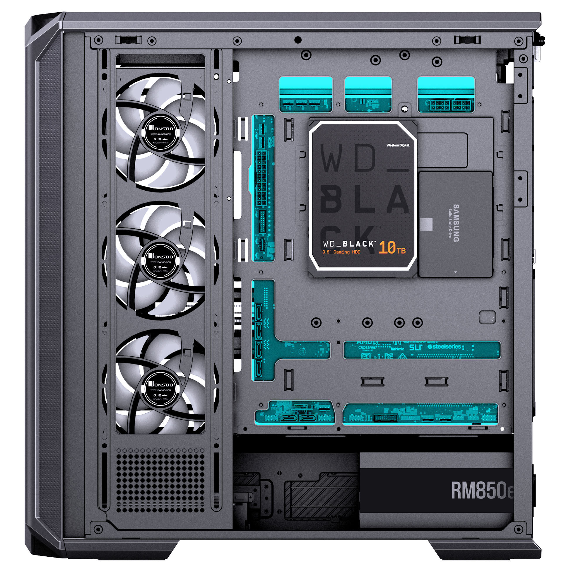 Jonsplus (Jonsbo) D400 PC Case, Midi Tower, ATX, Tempered Glass - Black