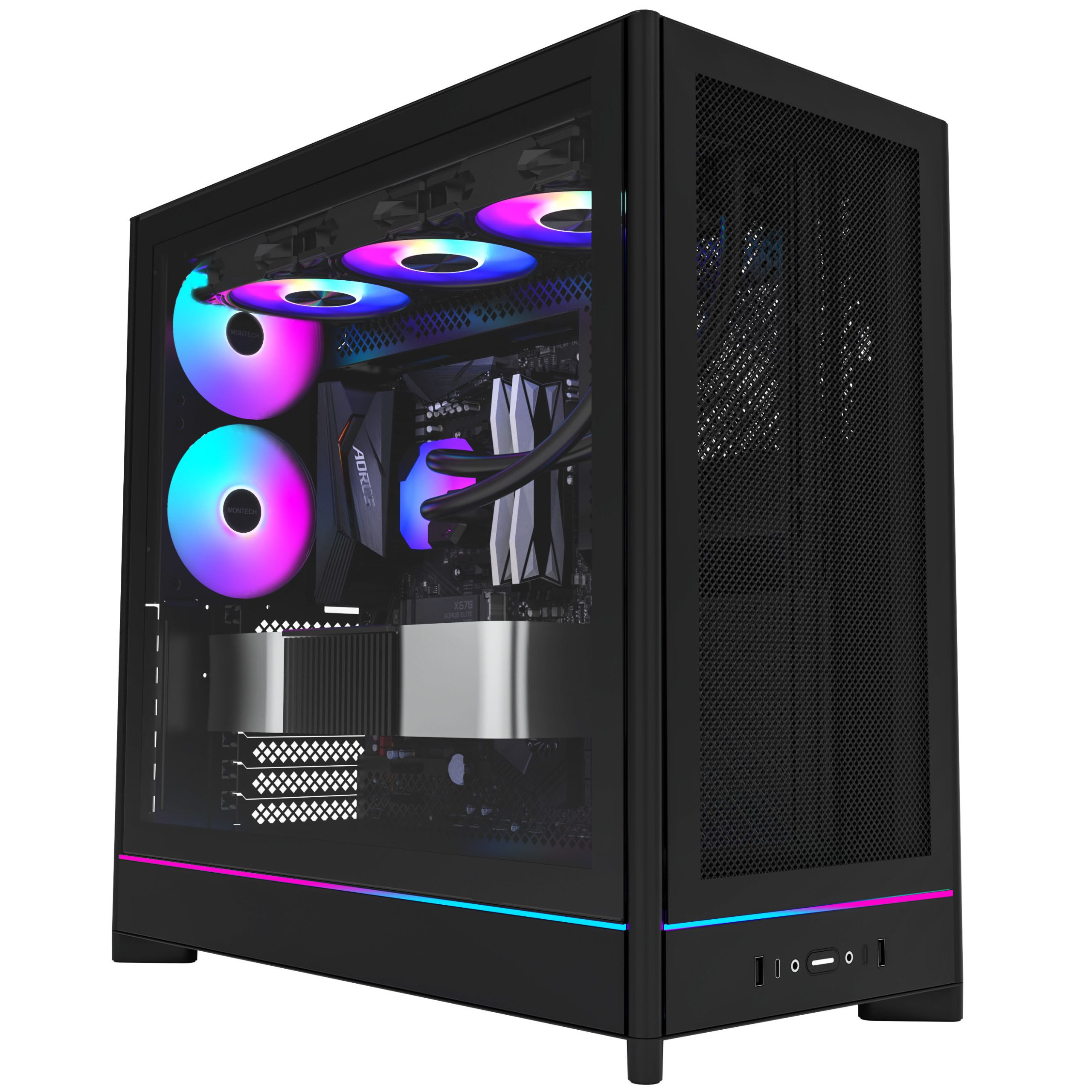 Montech HS01 PC Case, Midi-Tower, ATX, aRGB, Tempered Glass - Black