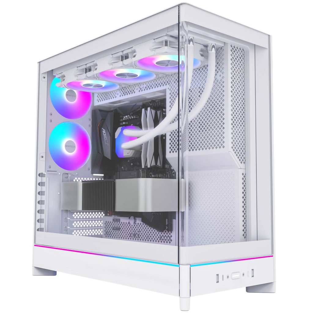 Montech HS02 PC Case, Midi-Tower, ATX, Tempered Glass, ARGB - White