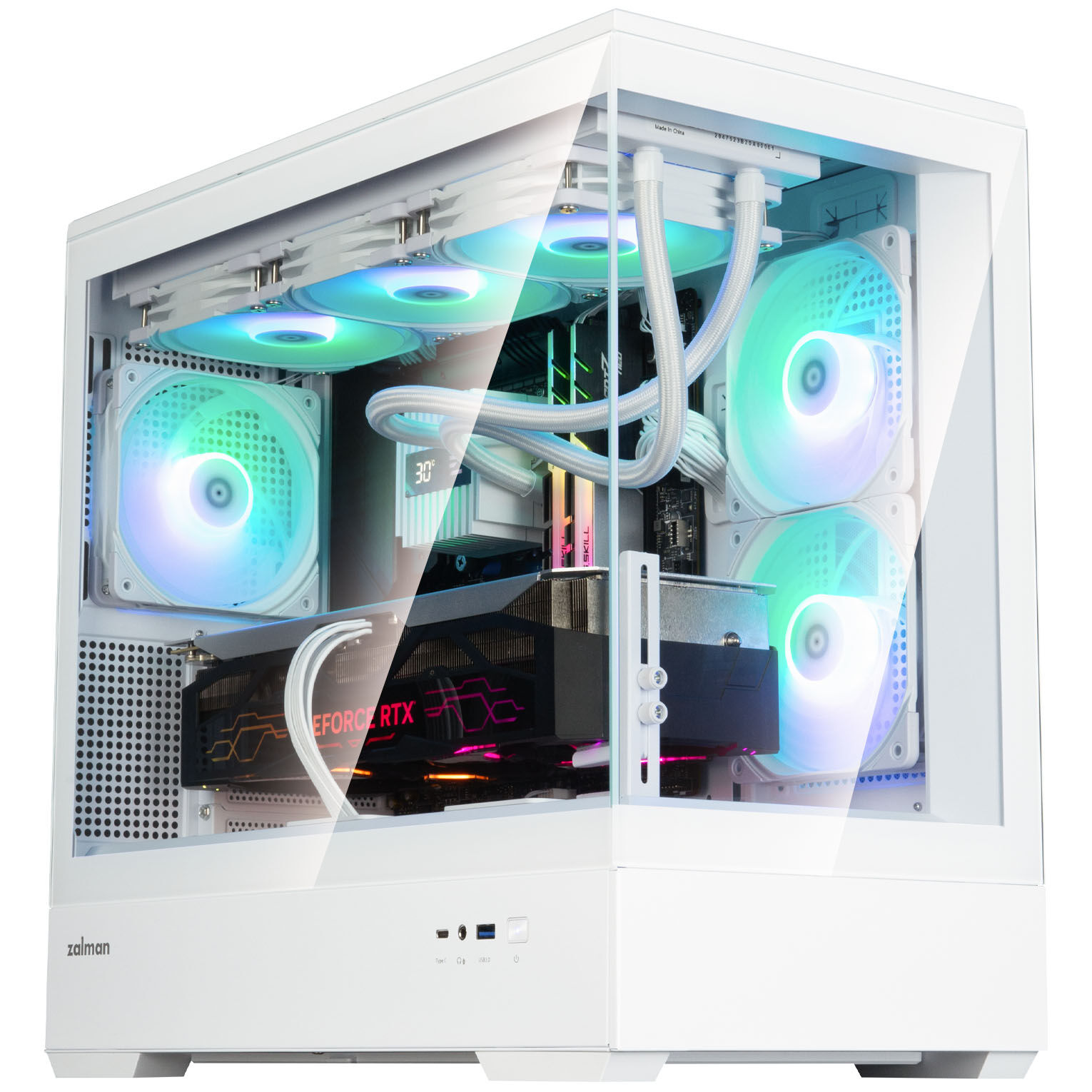 Zalman P30 V2 PC Case, Mini-Tower, mATX, RGB, Tempered Glass - White