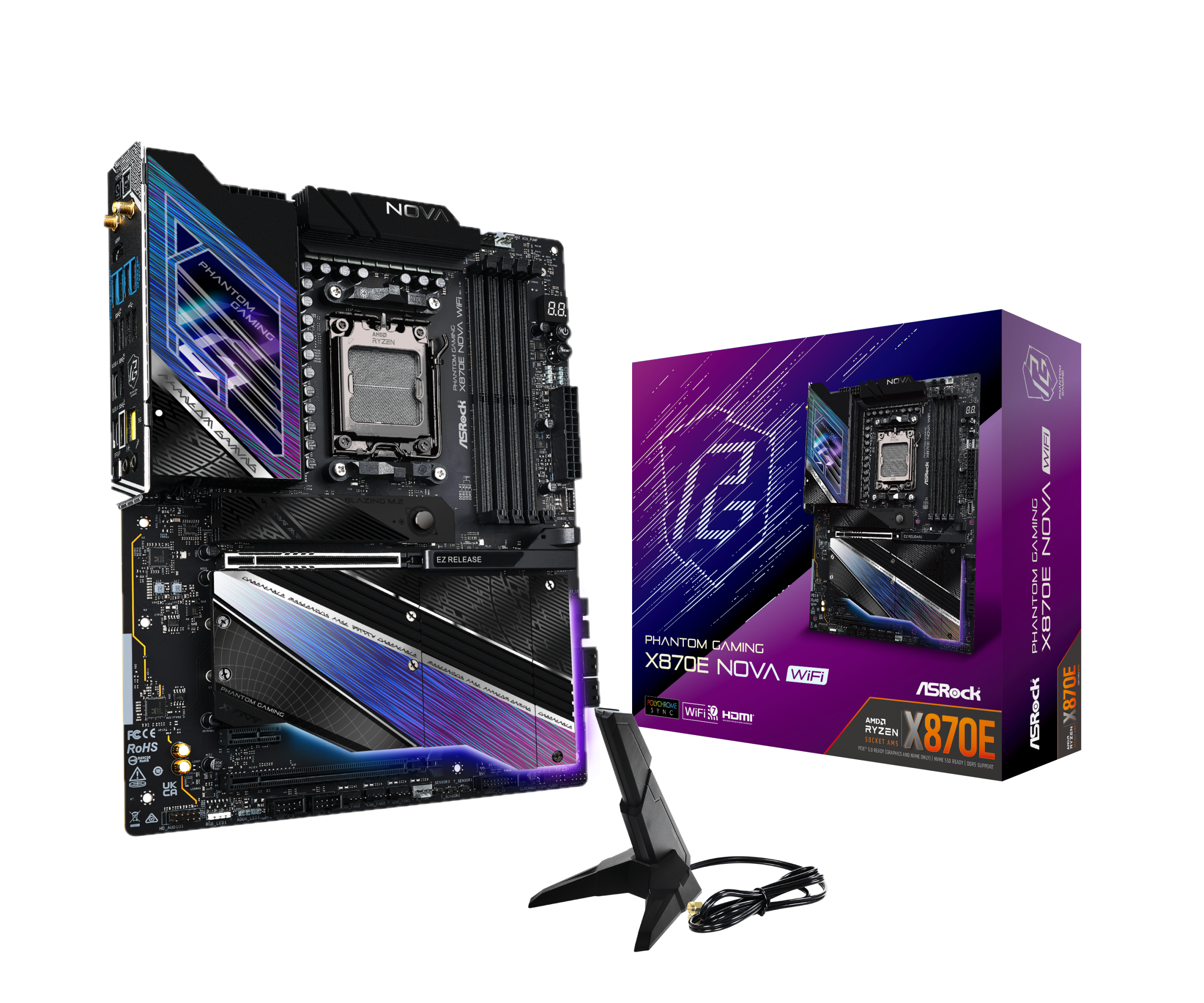 ASRock X870E Nova WiFi motherboard, socket AM5, AMD X870E, ATX, DDR5