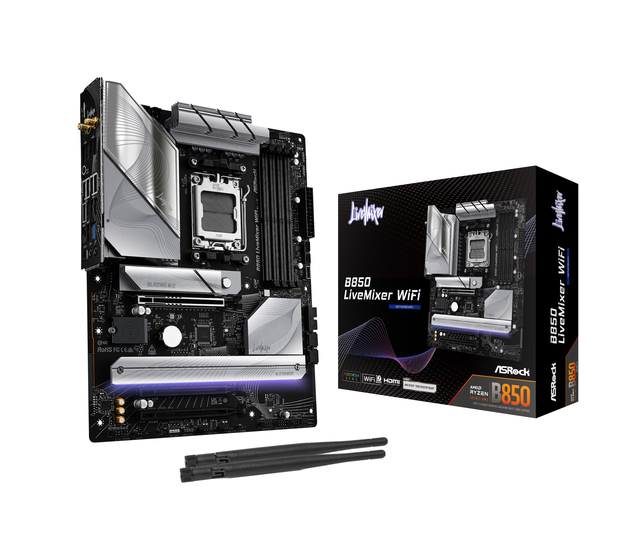 ASROCK B850 LiveMixer WiFi motherboard, socket AM5, AMD B850, ATX, DDR5 : image 1