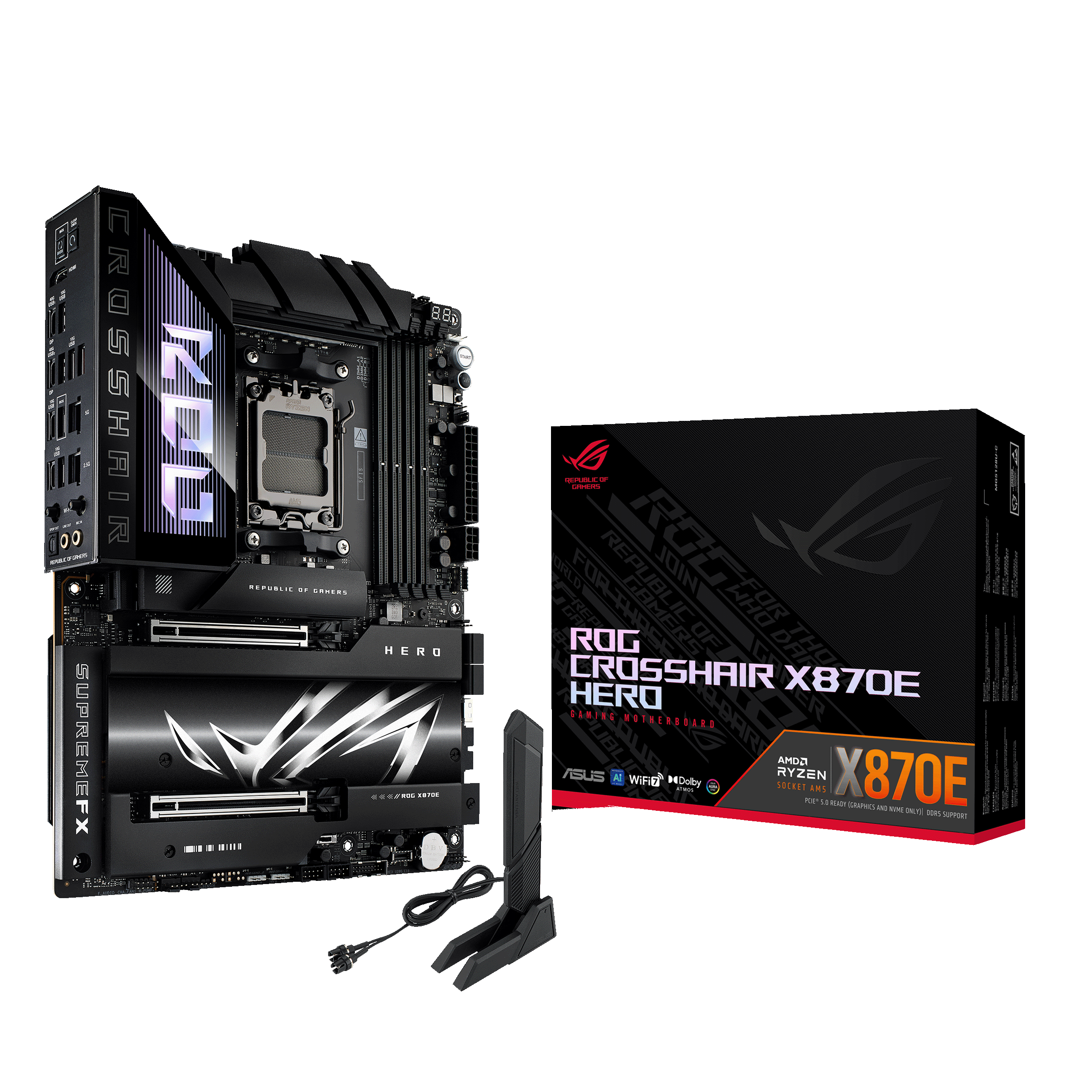 ASUS ROG Crosshair X870E Hero motherboard, AMD X870E, socket AM5, DDR5