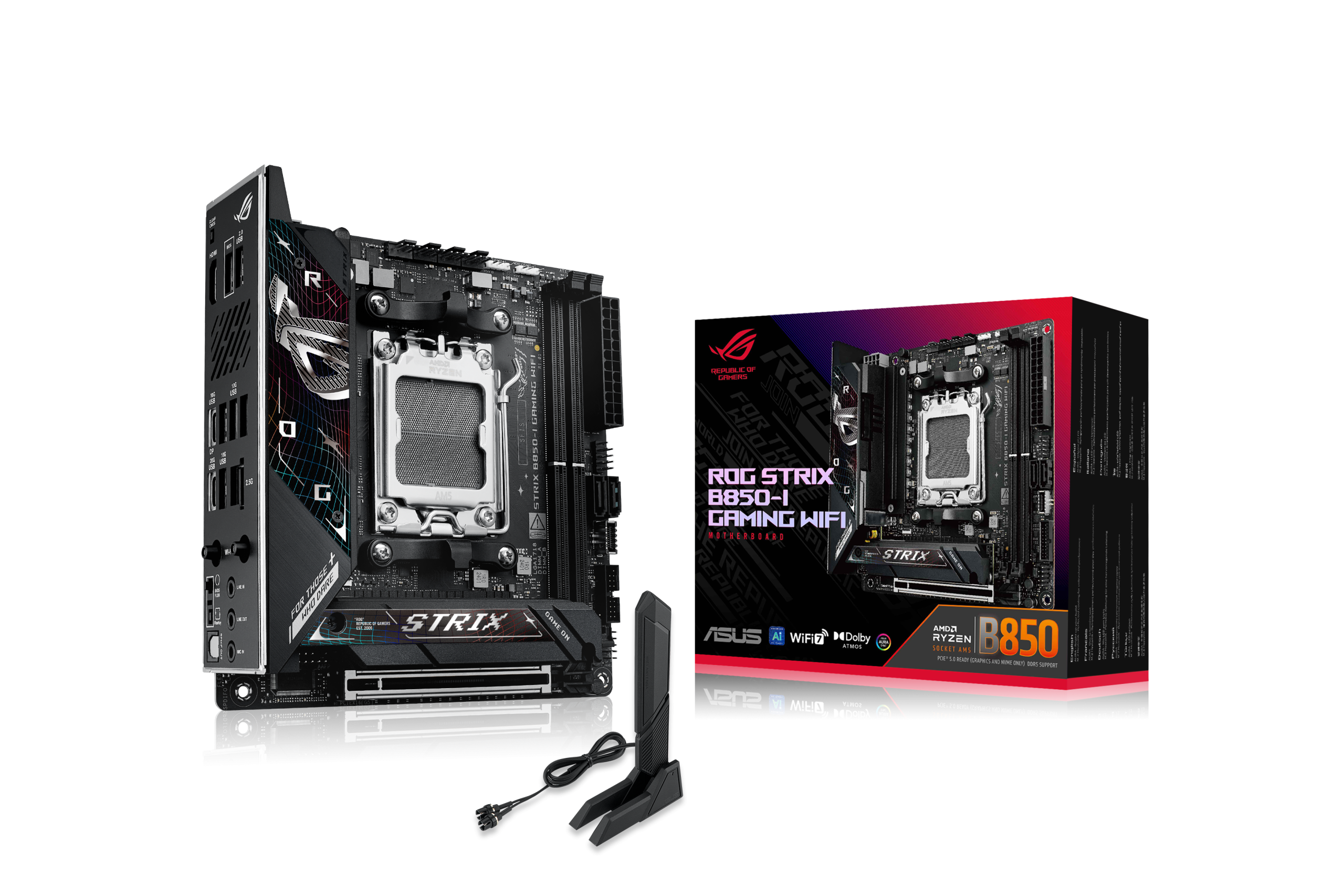 ASUS ROG STRIX B850-I Gaming WiFi motherboard, Socket AM5, AMD B850, Mini-ITX, DDR5