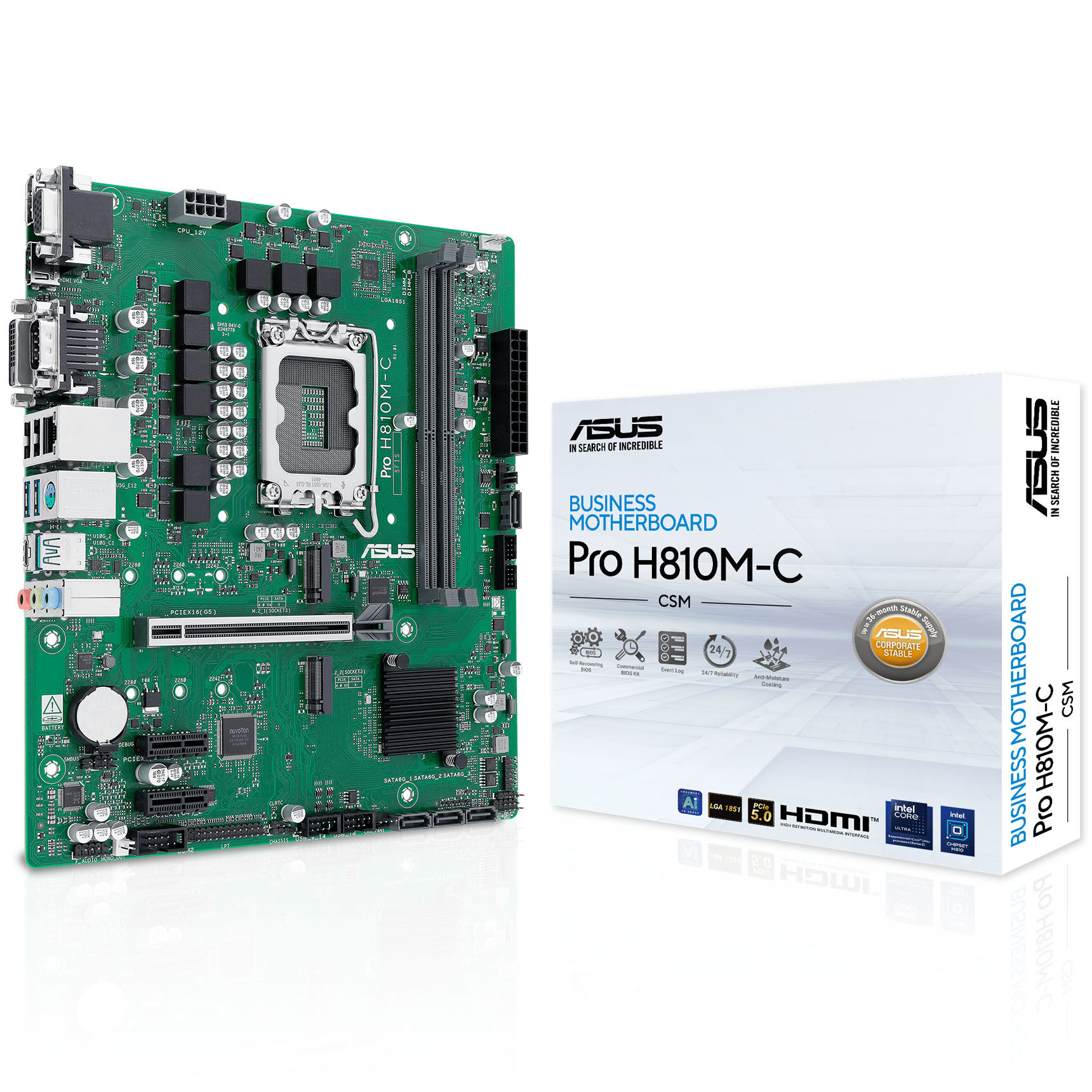 ASUS Pro B810M-C-CSM motherboard, socket LGA 1851, Intel H810, mATX, DDR5