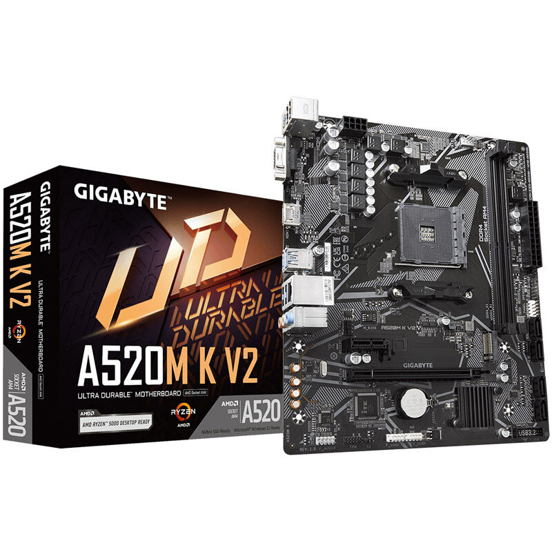 Gigabyte A520M K V2 motherboard, socket AM4, AMD A520, Micro-ATX, DDR4