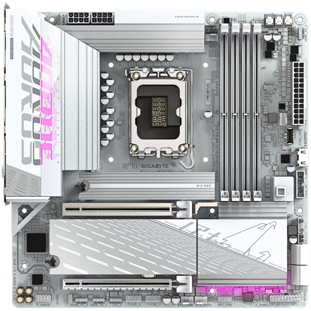 Gigabyte B860M Aorus Elite WiFi6E ICE motherboard, Socket 1851, Intel B860, mATX, DDR5