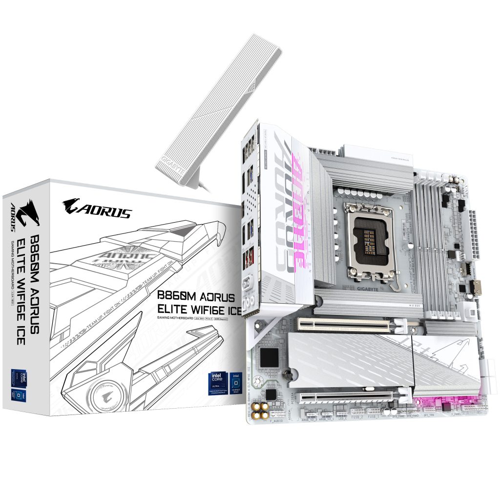 Gigabyte B860M Aorus Elite WiFi6E ICE motherboard, Socket 1851, Intel B860, mATX, DDR5