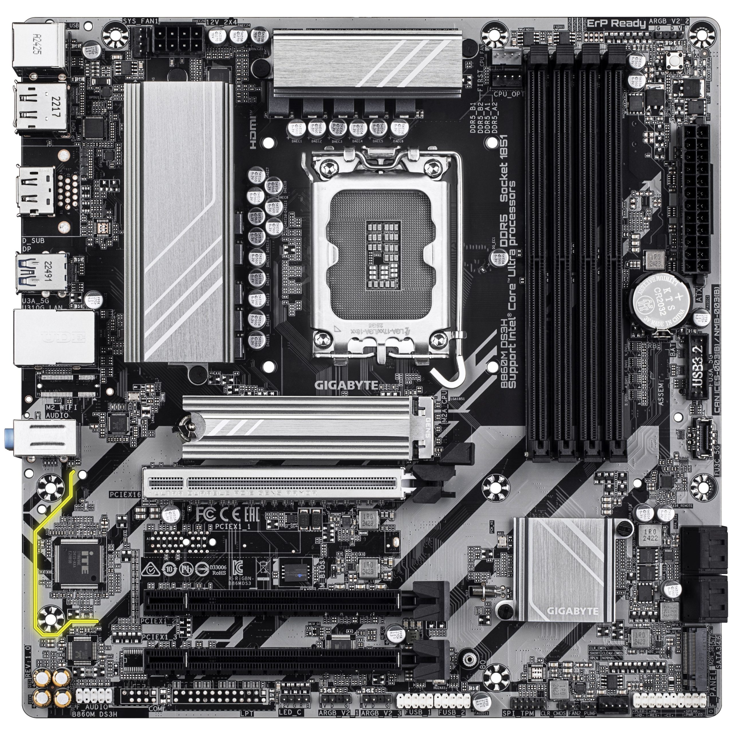 Gigabyte B860M DS3H motherboard, Socket 1851, Intel B860, mATX, DDR5