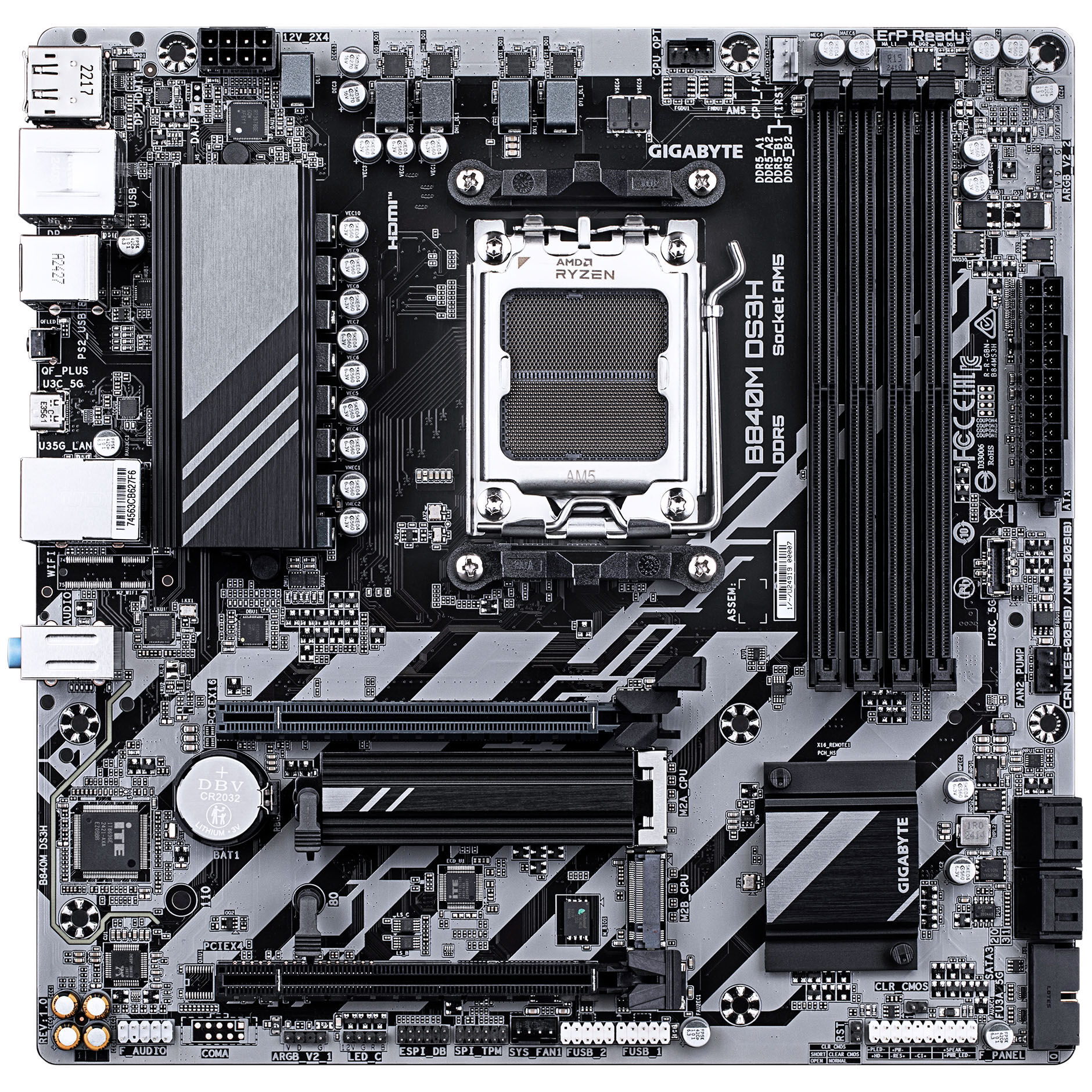 Gigabyte B840M DS3H motherboard, Socket AM5, AMD B840, Micro-ATX, DDR5