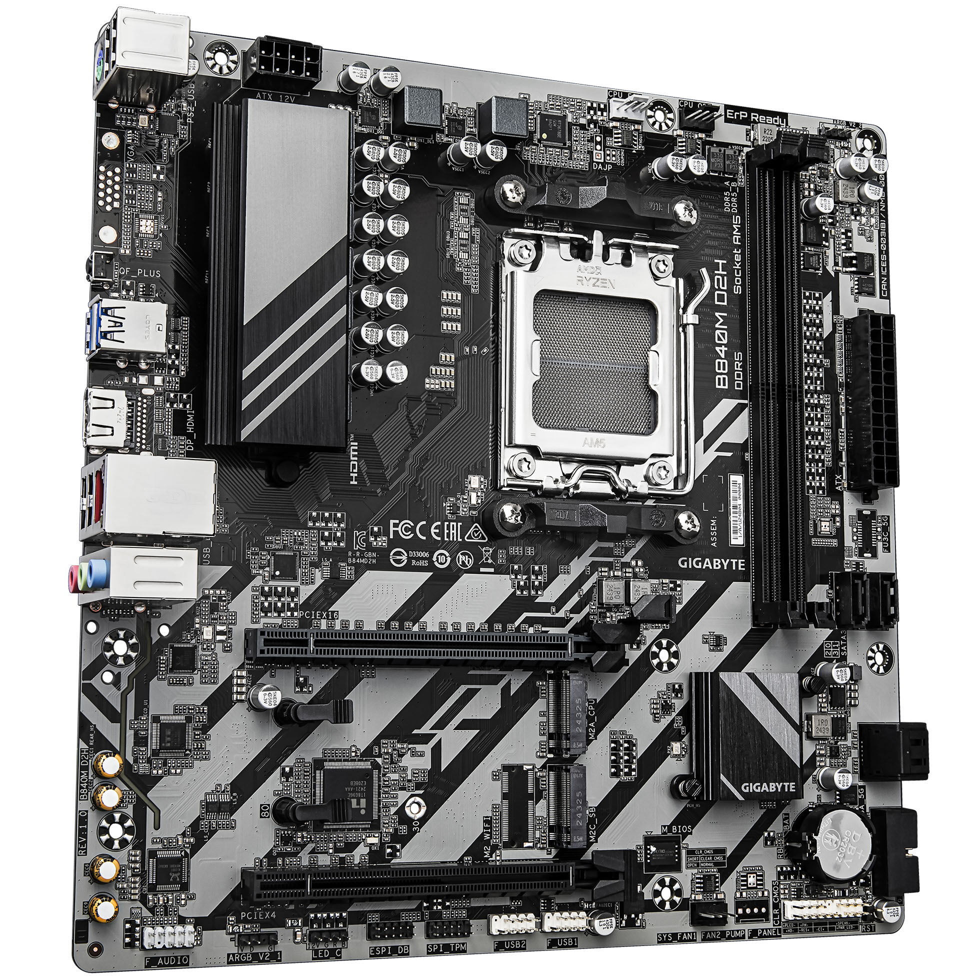 Gigabyte B840M D2H motherboard, Socket AM5, AMD B840, Micro-ATX, DDR5