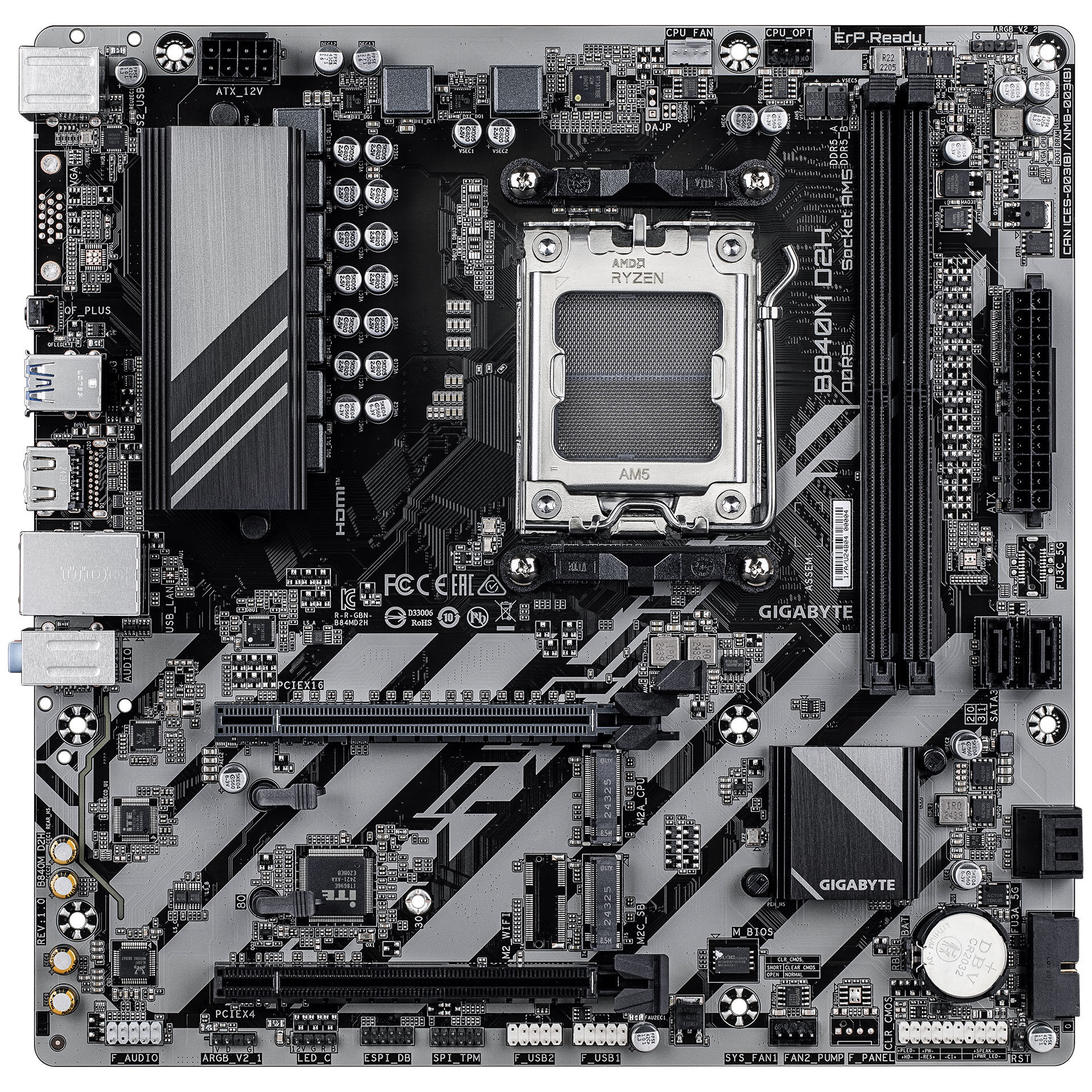Gigabyte B840M D2H motherboard, Socket AM5, AMD B840, Micro-ATX, DDR5