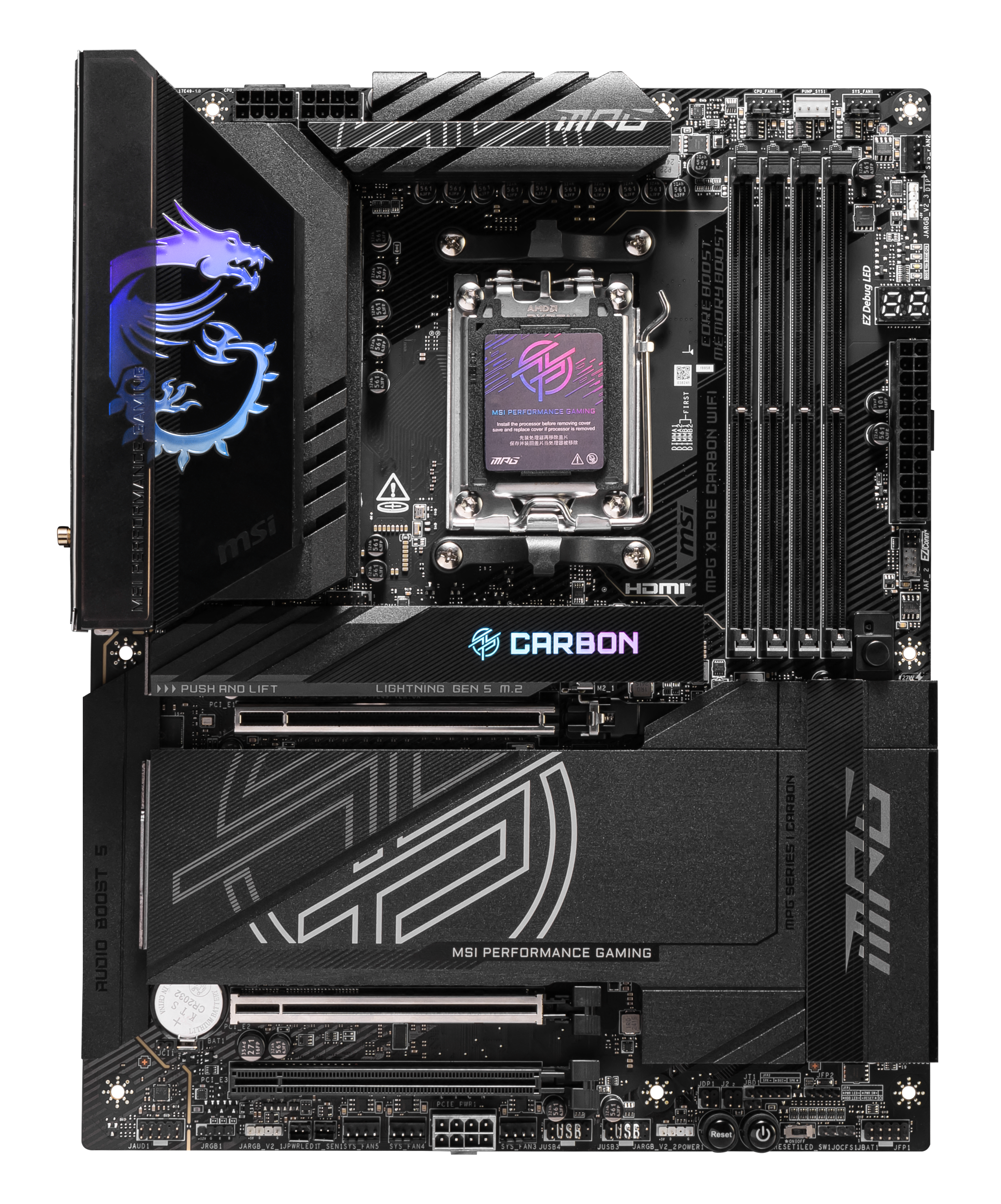 MSI MPG X870E Carbon WiFi motherboard, socket AM5, AMD X870E, ATX, DDR5