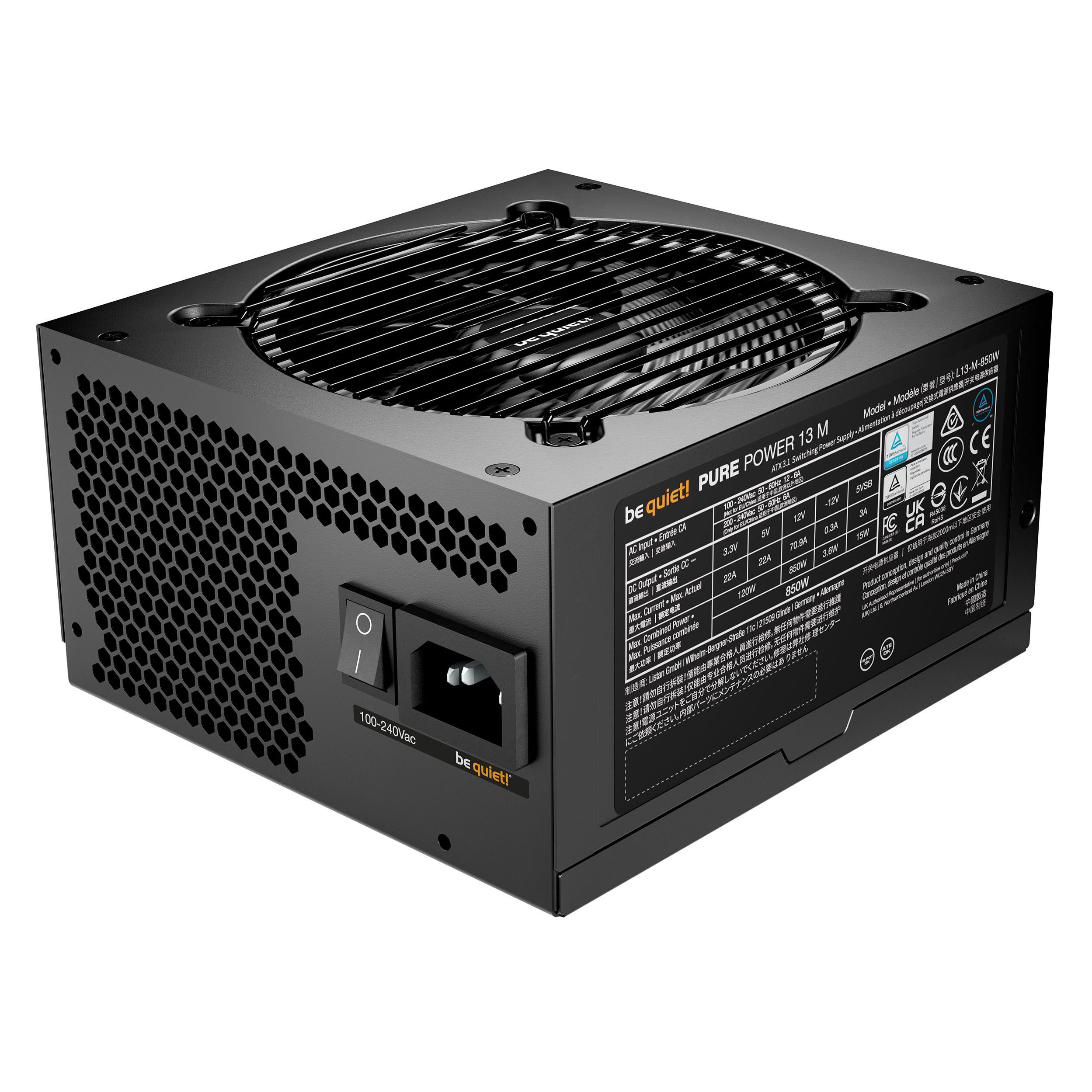 be quiet! Pure Power 13M 80 PLUS Gold power supply, ATX 3.1, PCIe 5.1 - 850 Watt, black