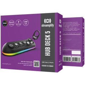 Streamplify HUB DECK 5, 4x USB 3.0, 1x USB 2.0, RGB, 12V, EU Power Cord - black