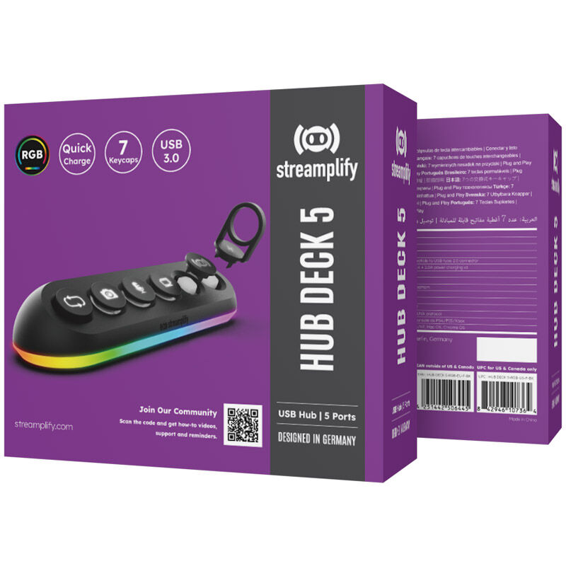 Streamplify HUB DECK 5, 4x USB 3.0, 1x USB 2.0, RGB, 12V, EU Power Cord - black