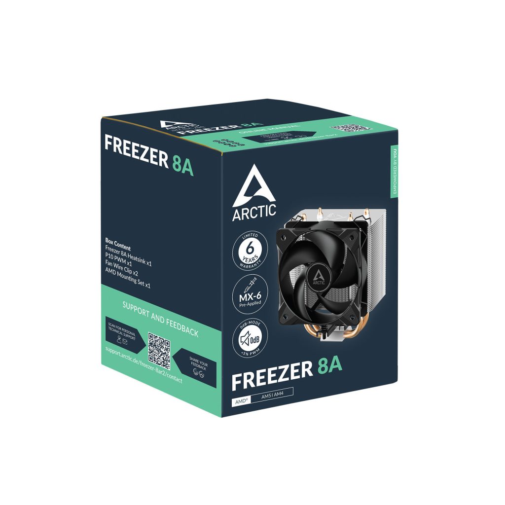 Arctic Freezer 8A CPU cooler, AMD AM5/AM4, PWM - black, 100mm