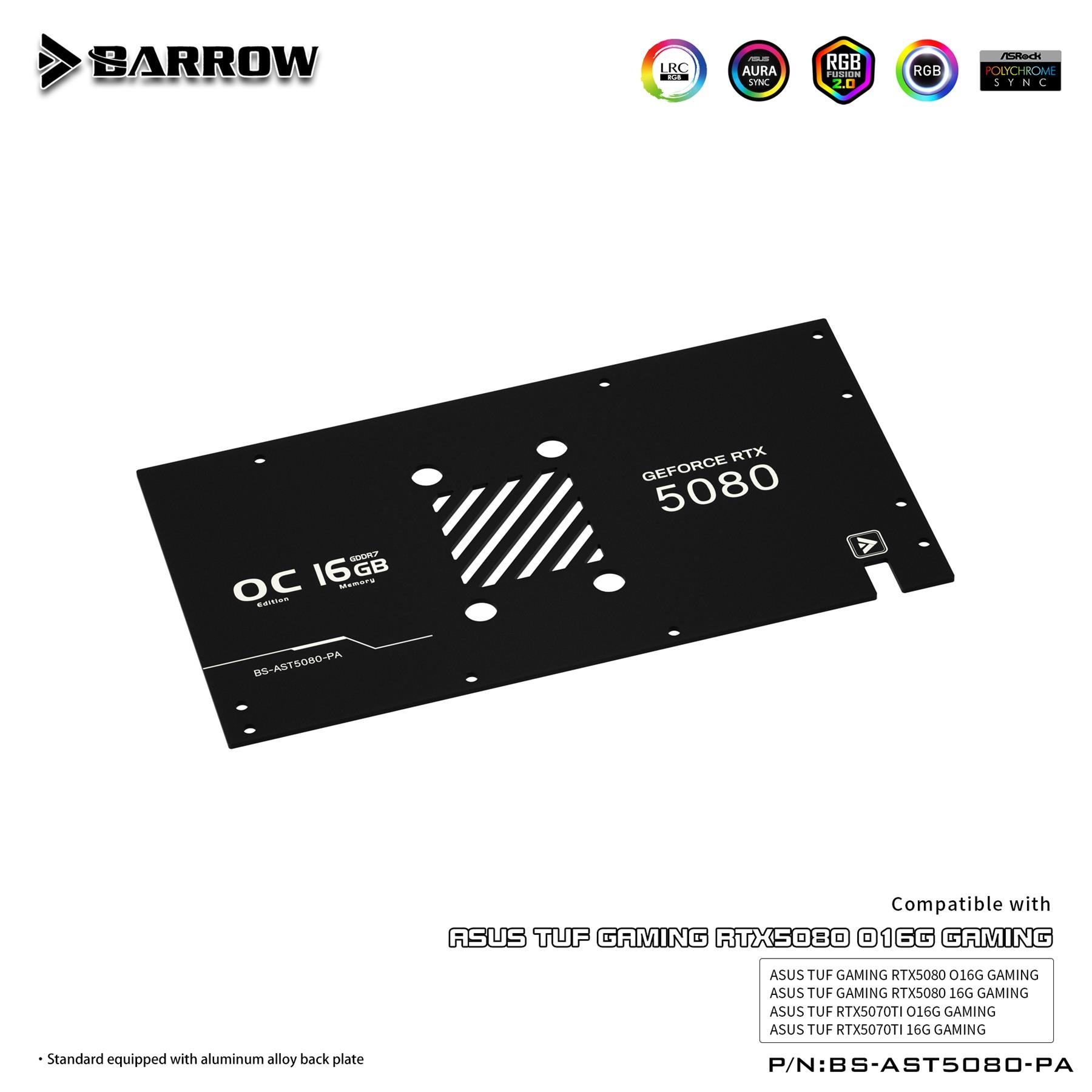 Barrow NVIDIA RTX 5080 ASUS ROG TUF, aRGB Graphics Card Waterblock + Backplate