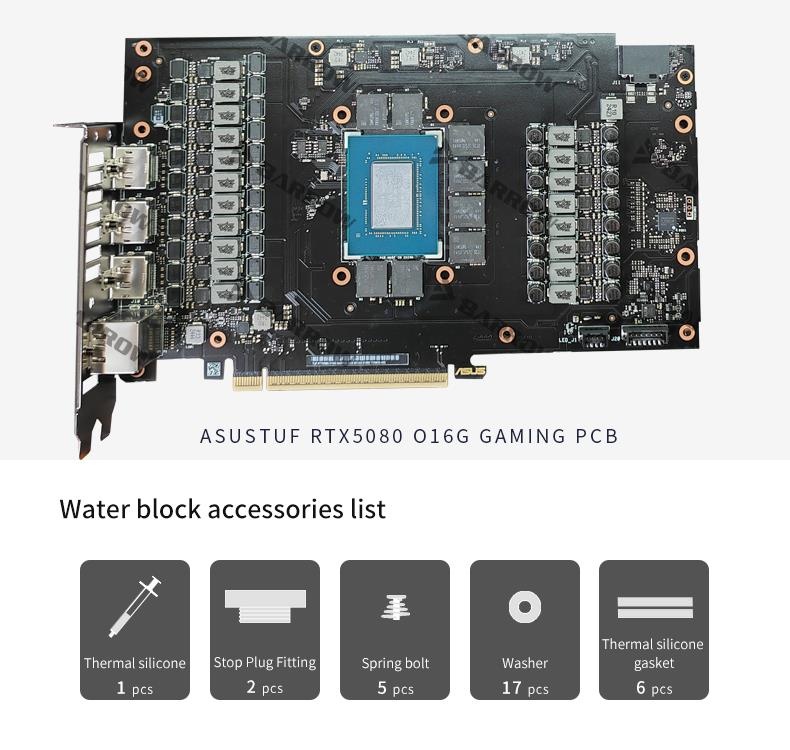 Barrow NVIDIA RTX 5080 ASUS ROG TUF, aRGB Graphics Card Waterblock + Backplate
