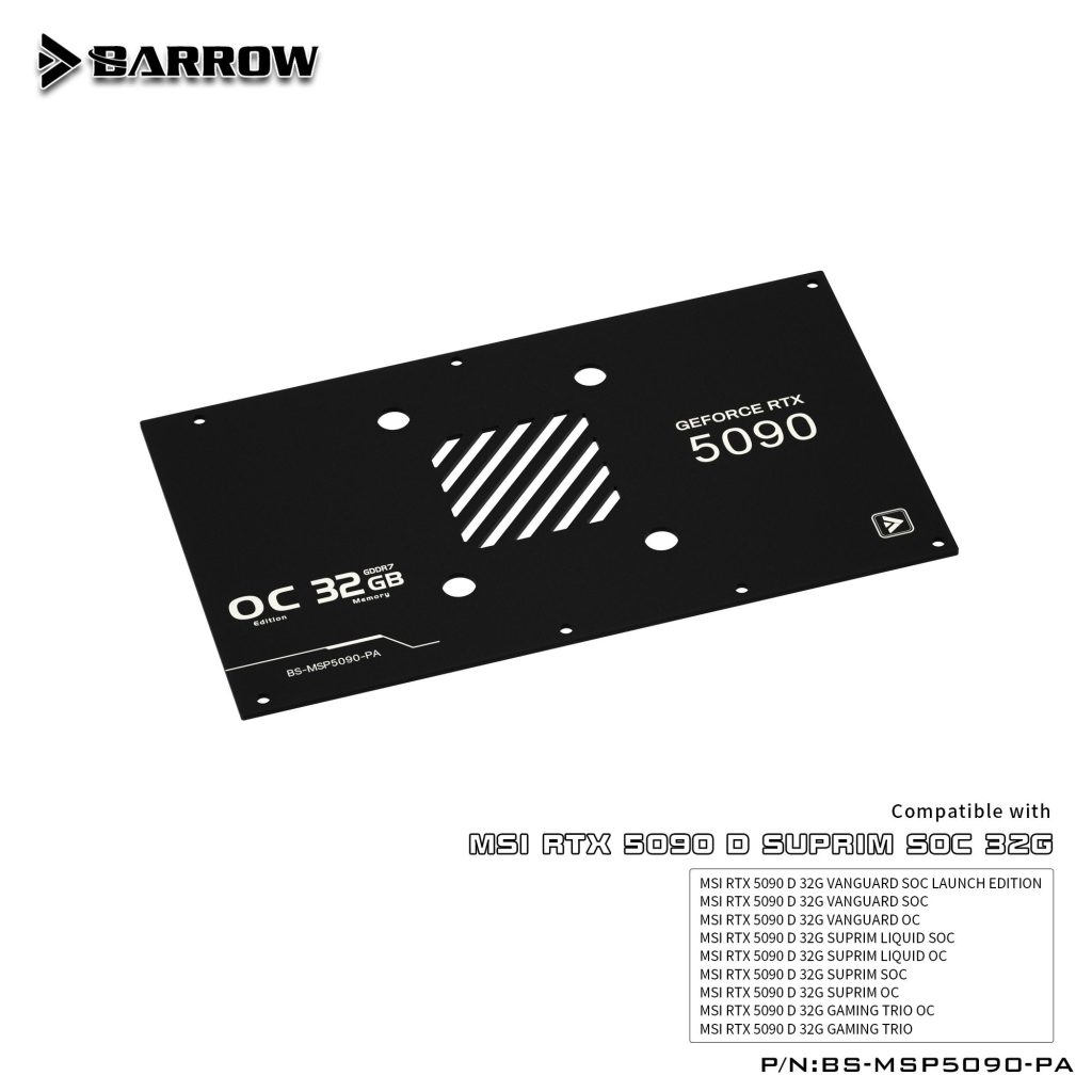 Barrow NVIDIA RTX 5090 MSI Suprim + Vangaurd, aRGB Graphics Card Waterblock + Backplate