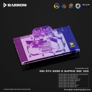 Barrow NVIDIA RTX 5090 MSI Suprim + Vangaurd, aRGB Graphics Card Waterblock + Backplate