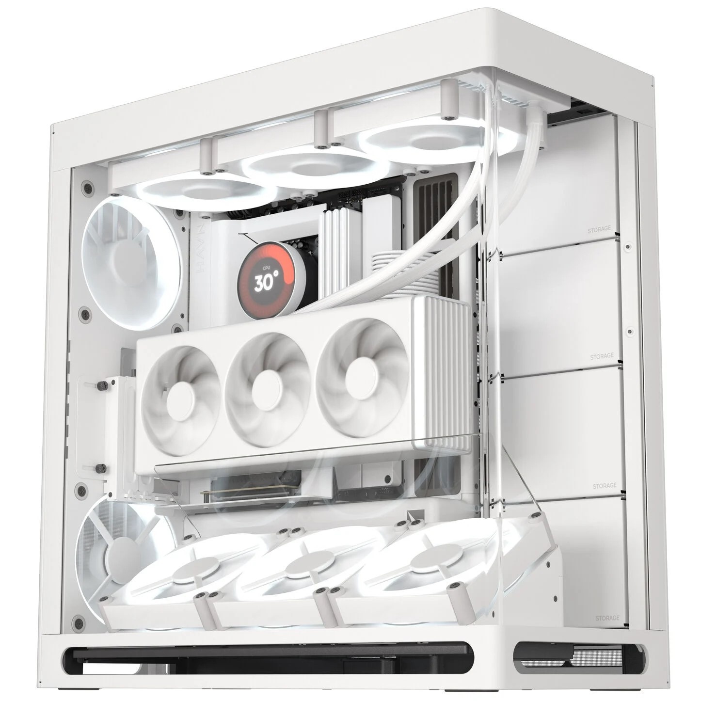 HAVN HS 420 VGPU PC Case, Midi-Tower, E-ATX, Tempered Glass, PCIe 5.0 Riser Cable - White - B-Grade