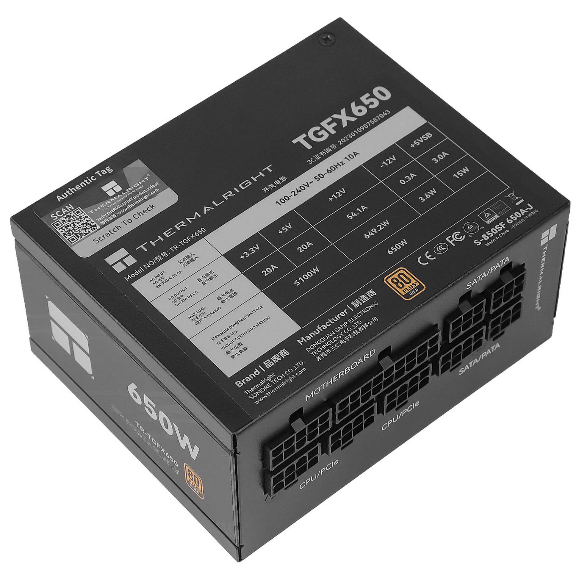 Thermalright TR-TGFX 650W 80 PLUS Gold Power Supply, ATX 3.0, SFX - 650 watts, black