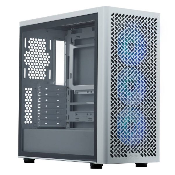 Cooler Master Elite 502 PC Case, Mid-Tower, ATX, ARGB, Tempered Glass – white
