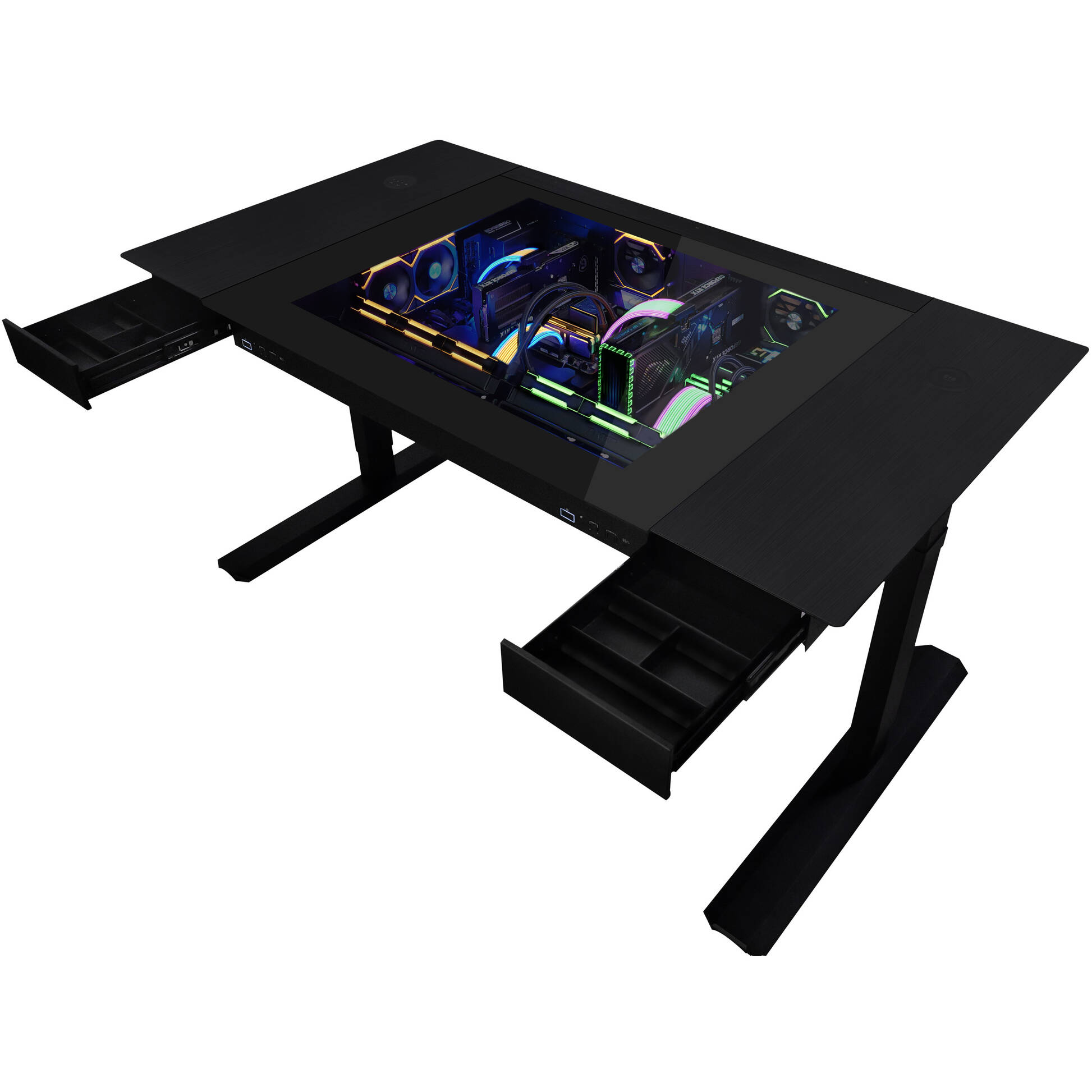 Lian Li DK07 desk chassis, dual-system capable, 2x E-ATX, height adjustable - black