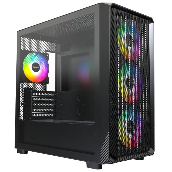 Montech X5M PC Case, Mid Tower, Micro-ATX, ARGB, Tempered Glass – Black